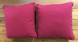 Set Pair 2 Ikea Linen Cotton Blend Red Feather Filled Throw Pillows 19" Square - $59.99