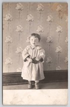 RPPC Cute Child with Book Flower Wallpaper c1910 Postcard G27 - £15.14 GBP