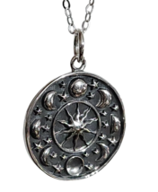 Moon Phase Celestial Sun Stars Necklace Pendant Chain Goddess 925 Silver &amp; Boxed - £29.22 GBP