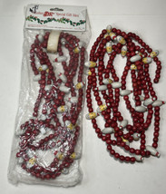18 FT Red &amp; White Wood Bead Christmas Tree Garland Wooden Santa Claus - £9.99 GBP