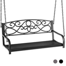 Outdoor 2-Person Metal Porch Swing Chair with Chains-Black - Color: Black - £145.92 GBP