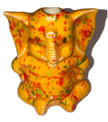 Elephant Sitting W/ Hands On Hips Small Yellow Elephant W/ Red Speckles - $4.87