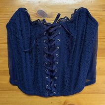 Victorias Secret DREAM ANGELS Unlined Lace Up Corset Bra Navy Blue Eyele... - $18.80