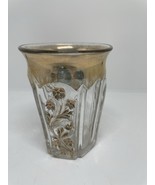 Cut Glass Small Drinking Glass with Gold Trim and Vintage Floral Design - $17.20 CAD