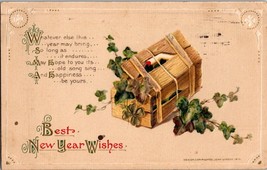 Vtg Postcard Winsch Best New Year Wishes, four leaf clover, c1914 Embossed - £5.34 GBP