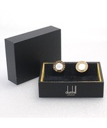ALFRED DUNHILL Cuffs Cufflinks logo round gold color x white shell metal - £155.25 GBP
