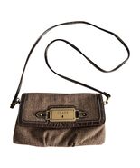 VTG Chaps Brown Tweed Herringbone Crossbody Bag with Faux Leather Trim and Brass - $25.20