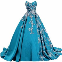 White Lace Long Ball Gown Formal Prom Evening Dress Gothic Turquoise Blue US 16 - £137.97 GBP