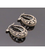 925 Sterling Silver Vintage Earrings Floral And Leaf Cutout U Hoops EG12818 - $61.73 CAD