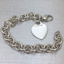 8.5&quot; Large Tiffany &amp; Co Blank Heart Tag Charm Bracelet in Sterling Silver - $289.95