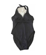 Anne Cole V-Neck Halter One-Piece Swimsuit size 12 Black Lace Plunge NWT - $46.44