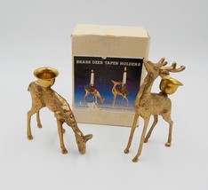 Brass Deer Reindeer Candle Holders Taper Pair Christmas Around The World... - £15.76 GBP