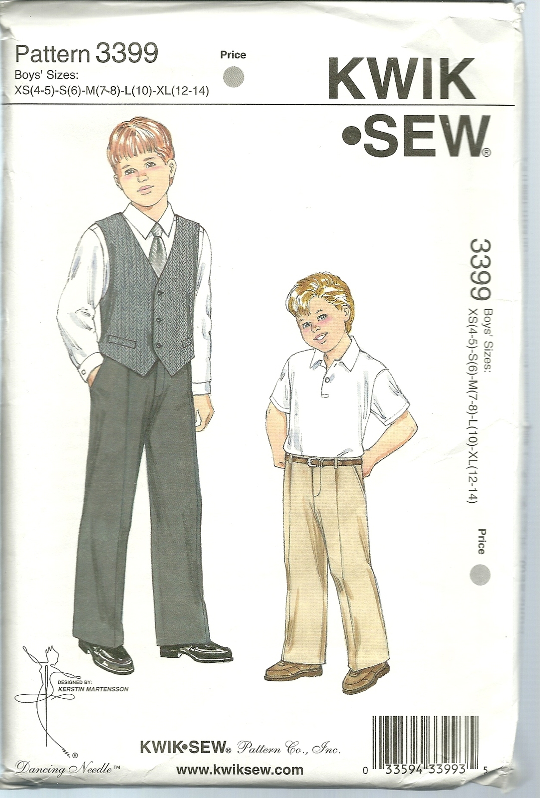Primary image for Kwik Sew Sewing Pattern 3399 Boys Pants Vest Size 4 5 6 7 8 10 12 14 New