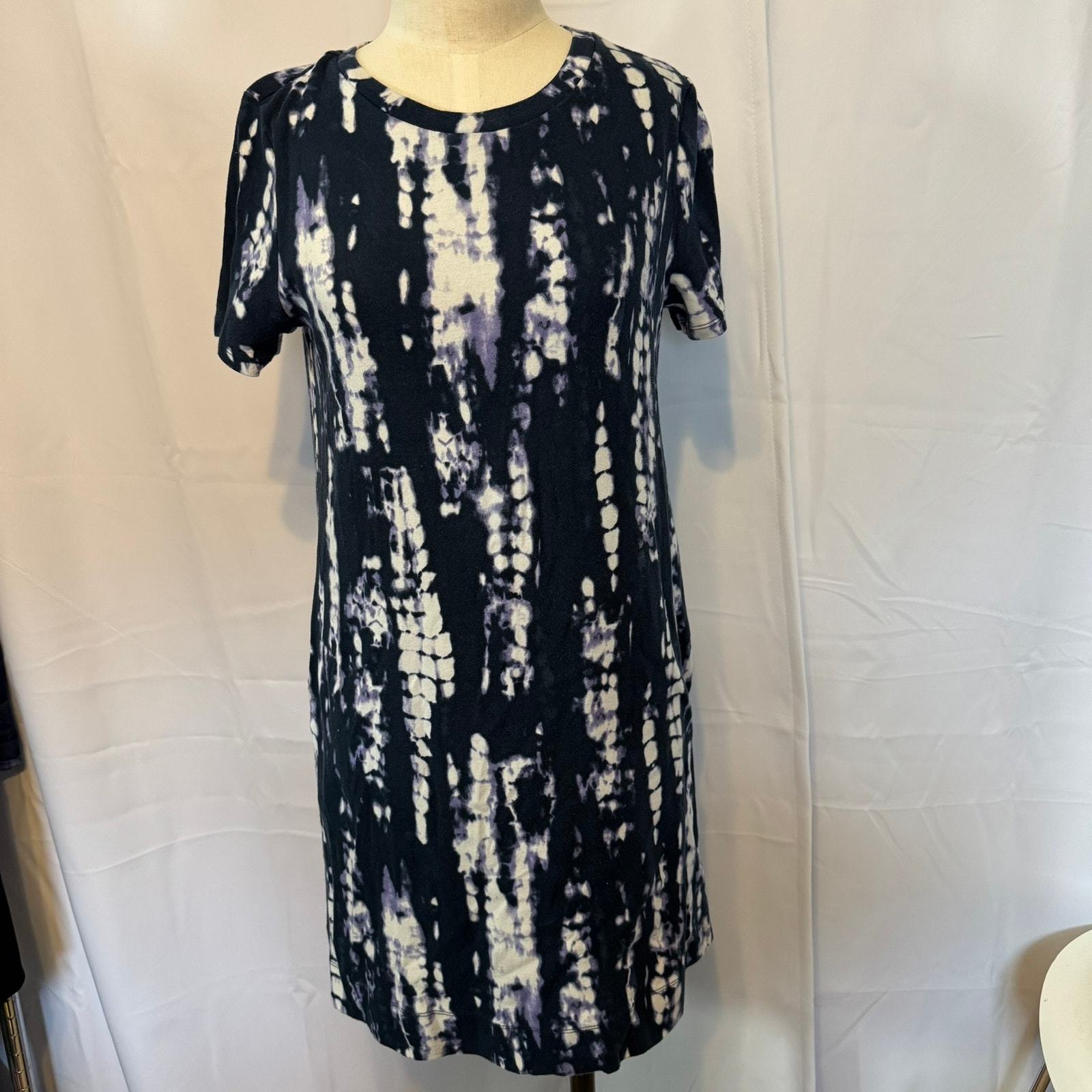 Ellen Tracy Mood Indigo Tie Dye Pima Cotton Stretch T-Shirt Dress Size M... - $22.95