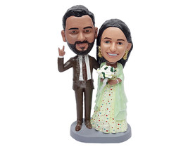 Custom Bobblehead Cool couple making a rock and roll sign and female on a beauti - £121.50 GBP
