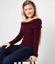 NEW Free People Snow Bunny Off The Shoulder Wine Knit Top Sweater Size S - £30.96 GBP