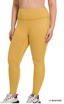 Zenana 2X Cotton/Spandex Brushed Microfiber Wide Waistband Leggings Lt Mustard - $13.85