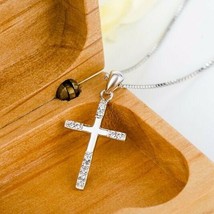 1.10Ct Round Diamonds Religious Cross Drop Pendant Neck Charm 18K White Gold Fn  - £60.47 GBP