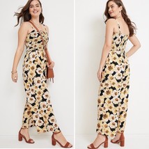 MAURICES smocked black/yellow floral boho jumpsuit size xs summer casual  - £22.48 GBP