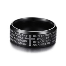 Vnox 8mm Bible Quotes Prayer Cross Ring for Men Women Black Stainless Steel Fing - £7.36 GBP