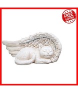 Serene 8x4-Inch Sleeping Cat Statue in Angel&#39;s Wing - Lasting Garden Beauty - $32.66