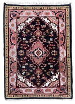 Handmade vintage Indo-Mahal rug 2&#39; x 2.8&#39; (61cm x 88cm) 1970s - 1C910 - $222.66 CAD
