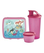 Tupperware Playful  Mermaid Lunch Sets Sandwich Snack Cup &amp; Tumbler PINK... - $366.72 MXN