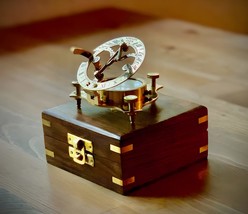 Brass Sundial Compass 3 Inch w/ Beautiful Wooden Box Antique Vintage Style Gift - £33.23 GBP