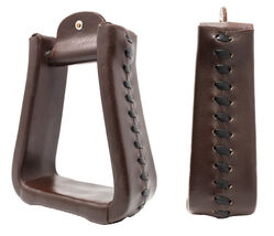Horse Saddle Western Trail Brown Leather Covered Bell Riding Stirrups 51... - $39.59