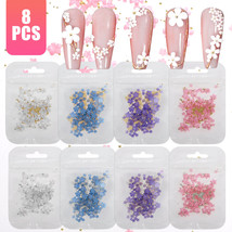 8Pcs 3D Acrylic Flower Nail Art Stickers Charms Decals Cute Manicure Decoration - £12.52 GBP