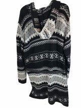 Vintage Sweater KIKIT Maurice Sasson Black Striped Belted Cardigan Hooded L - £15.48 GBP