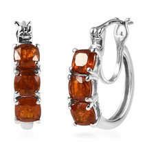 Tangerine Kyanite 3 Stone Hoop Earrings - Platinum Over 925 Sterling Silver NEW - $49.49