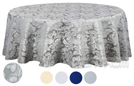 Tektrum 70&quot; Round Damask Tablecloth-Waterproof/Spill Proof/Heavy Duty -Gray - £17.54 GBP
