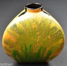 Handmade &amp; Hand Painted Fern Pattern Pottery Flower Vase 7.25&quot; Tall Home Decor - £19.32 GBP