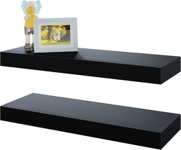 Bameos Floating Shelves, Black Wall Mounted Wooden Shelves With Invisible - $41.99