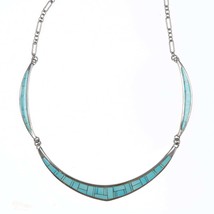 Calvin Begay Navajo silver and turquoise channel inlay necklace - £356.11 GBP