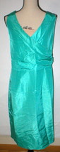 New Womens Ashley Stewart Dress 18 Faux Wrap Green Sheen Sleeveless Meta... - $87.12