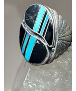 Navajo ring size 10.75 turquoise coral band sterling silver men women AS IS - £185.34 GBP