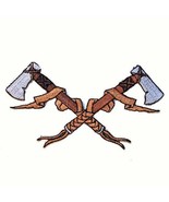 CROSSED HATCHETS EMBROIDERED PATCH new jacket P-438 iron on sewon patche... - $3.88 CAD