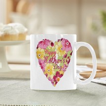 Ceramic Mug – 11 oz White Coffee Mug – Mother&#39;s Day Gift - HMD Floral Heart - £10.61 GBP