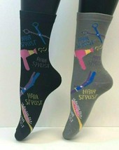 2 Pairs Foozys Women&#39;s Socks, Hair Stylist, Shears, Brush, Black, Gray, New - £7.11 GBP