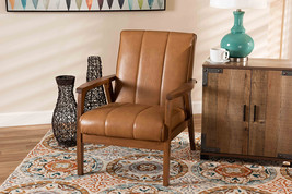 Ghina Tan Faux Leather Upholstered and Walnut Brown Lounge Chair - $4,558.40 MXN