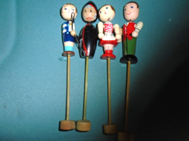 Set of 4 Vintage 8&quot; Sifo Wooden Bobble Head People on Wooden Stands As shown - £59.35 GBP