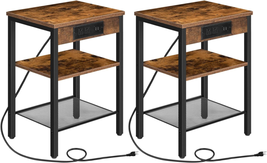 End Tables Set of 2 with Charging Station and USB Ports, 3-Tier Nightstands with - £110.25 GBP
