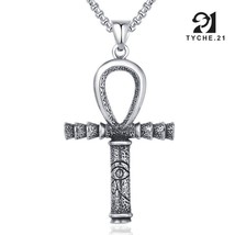 Egyptian Ankh Cross w. Eye of Horus Pendant Necklace For Men Stainless Steel 24&quot; - £12.50 GBP