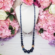 Long Graduated Blue &amp; Clear Lucite Beaded Gold Tone Fashion Necklace - £15.14 GBP