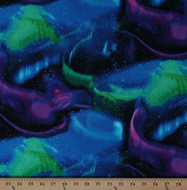 Northern Lights Aurora Borealis Night Sky Stars Cotton Fabric Print BTY D763.59 - £11.15 GBP