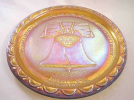 Indiana Glass Amber iridescent LIBERTY BELL Bicentennial plate 1976 8&quot; - £6.27 GBP