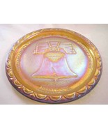 Indiana Glass Amber iridescent LIBERTY BELL Bicentennial plate 1976 8&quot; - £6.28 GBP