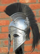 Medieval Roman Greek War Helmet Halloween Costume Corinthian Black Plume Helmet - £66.59 GBP